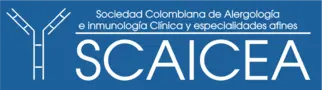 Logo de SCAICEA, Sociedad Colombiana de Alergología e Inmunología Clínica y especialidades afines.